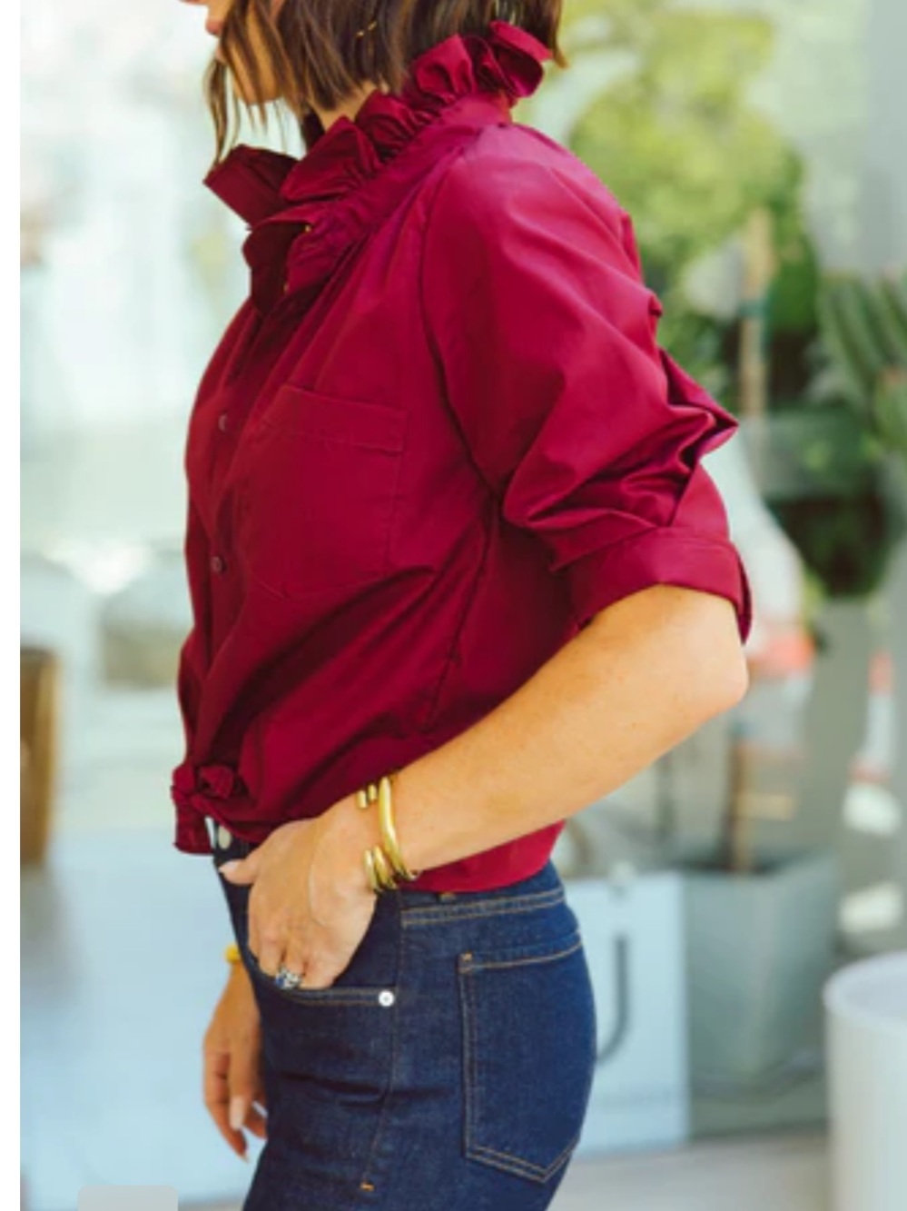 KMJ Southern Lover Red Top Ruffle Collar Sz M